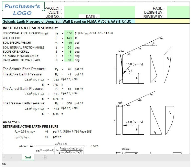 Seismic Earth Pressure of Deep Stiff Wall Spreadsheet