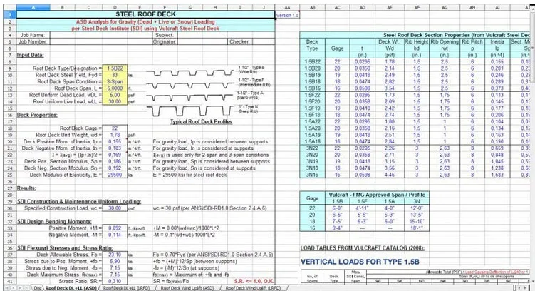 Steel Roof Deck Spreadsheet Steel Roof Deck Spreadsheet
