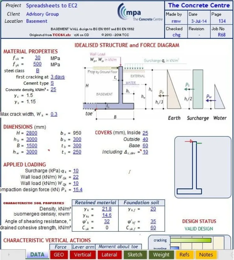 Excel Sheet to Design Basement Wall