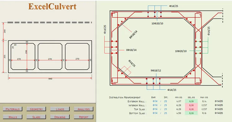 Concrete Box Culvert analysis and Design Spreadsheet Concrete Box Culvert analysis and Design Spreadsheet