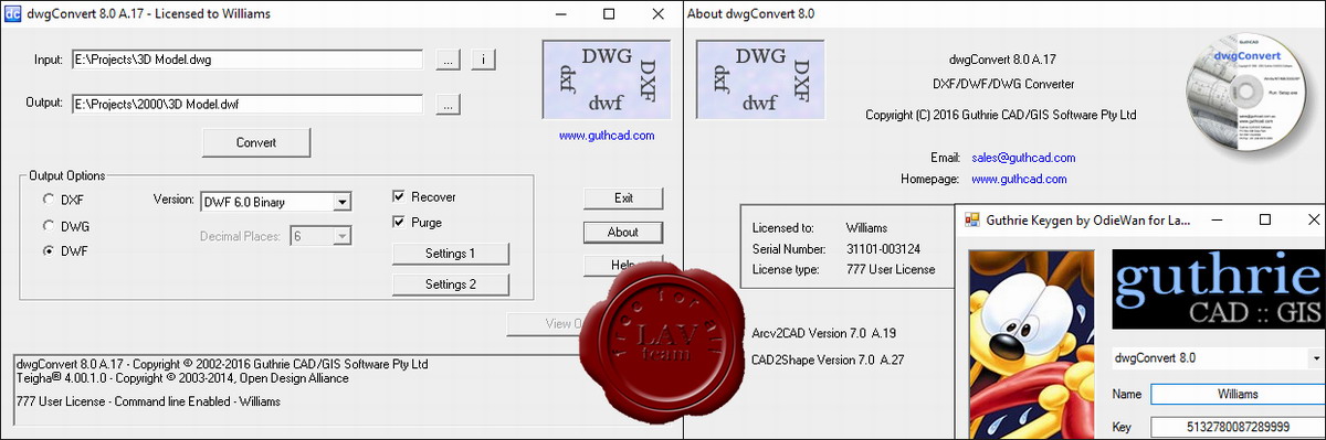 Gutrhie Arcv2CAD v7.0 A.19, CAD2Shape v7.0 A.27, dwgConvert v8.0 A.17 Gutrhie Arcv2CAD v7.0 A.19, CAD2Shape v7.0 A.27, dwgConvert v8.0 A.17