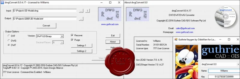 Gutrhie Arcv2CAD v7.0 A.19, CAD2Shape v7.0 A.27, dwgConvert v8.0 A.17 Gutrhie Arcv2CAD v7.0 A.19, CAD2Shape v7.0 A.27, dwgConvert v8.0 A.17
