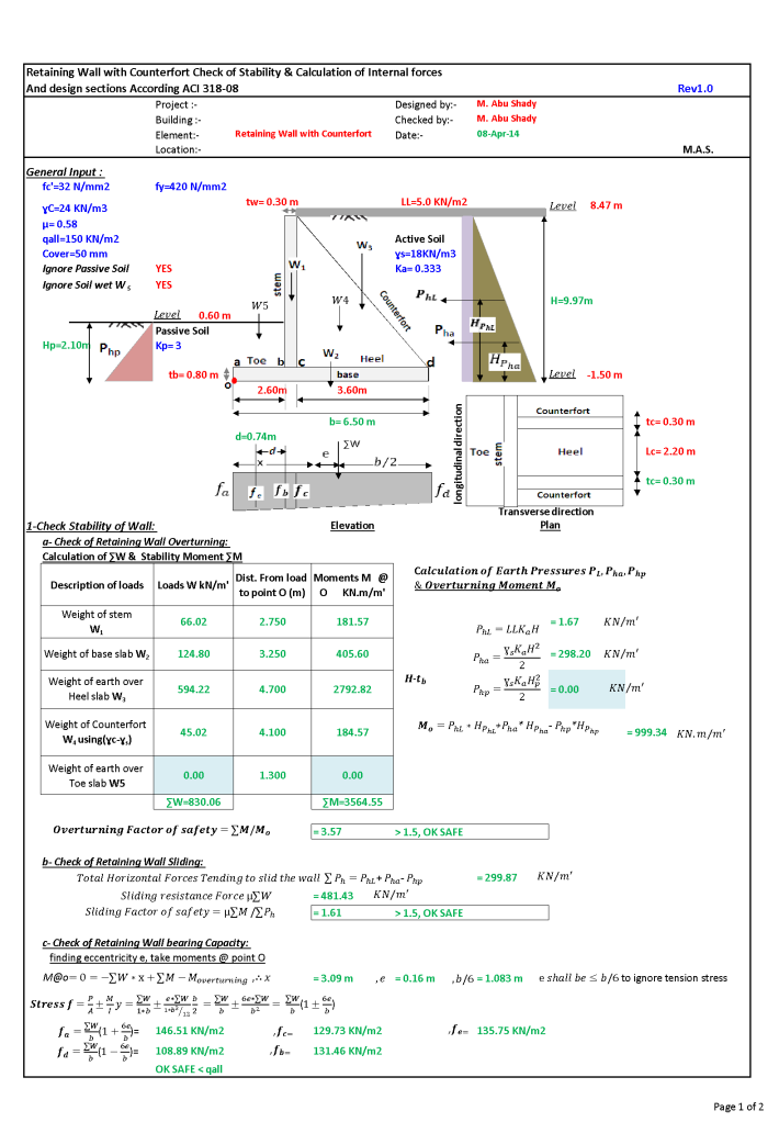 Retaining Wall with Counter-fort Check of Stability Retaining Wall with Counter-fort Check of Stability