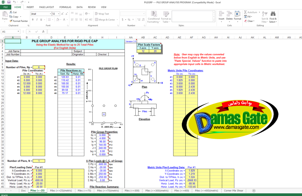 Pile Group Analysis Spreadsheet Pile Group Analysis Spreadsheet