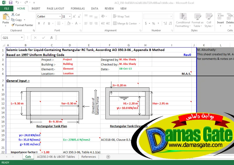 ACI 350.3-06 Seismic Loads for Liquid-Containing Rectangular RC Tank