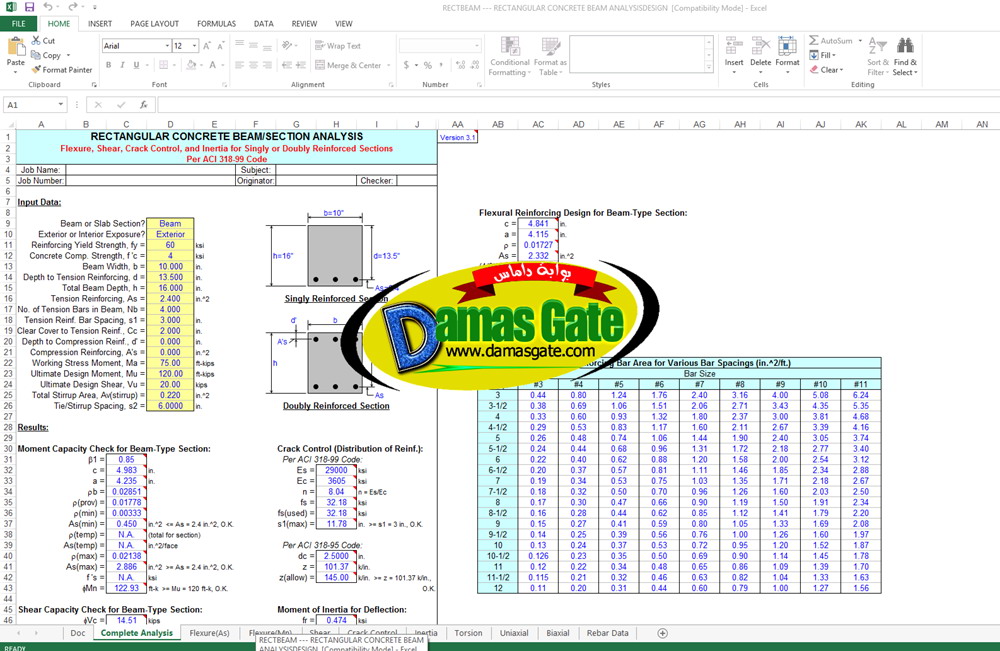 Concrete Beam Design Spreadsheet Concrete Beam Design Spreadsheet